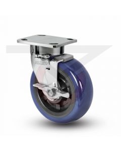 Stainless Steel Kingpinless Swivel Caster With Brake - 6" x 2" Polyurethane