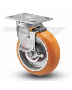 Albion 16 Series Swivel Brake Caster - 4" x 2" Rounded Orange Polyurethane on Aluminum