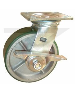 61 Series Swivel Caster - Cam Brake - Polyurethane on Iron 4" x 2"