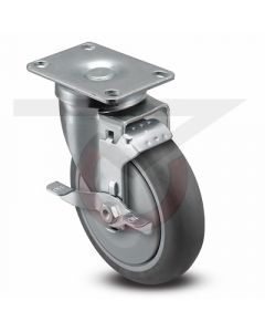 Swivel Brake Caster - 3" x 1-1/4" Gray Rubber - Large Plate