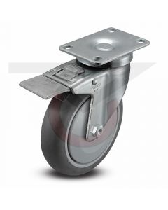 Swivel Total Lock Caster - 4" x 1-1/4" Gray Rubber - Small Plate