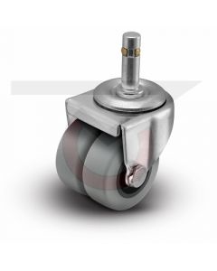 Low Profile Swivel Caster - Dual 2" Gray Rubber Wheels - 7/16" Grip Ring Stem