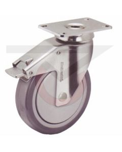 Chrome Total Lock Caster - Top Plate - 4" Polyurethane