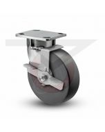 Stainless Steel Kingpinless Swivel Caster With Brake - 6" x 2" High Impact Polymer