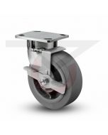 Stainless Steel Kingpinless Swivel Caster With Brake - 8" x 2" Gray Rubber