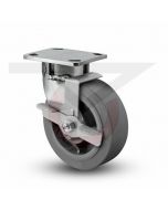 Stainless Steel Kingpinless Swivel Caster With Brake - 4" x 2" Gray Rubber