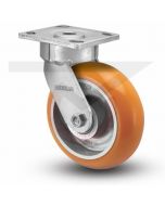 Ergonomic Swivel Caster - 6" x 2" Rounded Orange Polyurethane on Aluminum