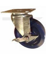 Swivel Brake Caster - 5" x 1-1/4" Solid Polyurethane - Large Plate